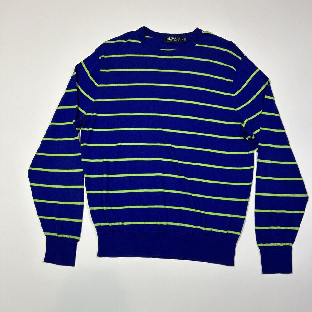 Ralph Lauren Polo Golf Sweater Adult Medium Blue Striped Pima Cotton Men